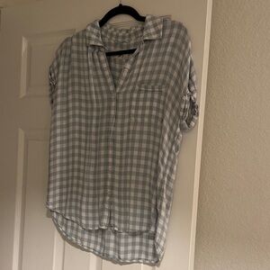 Ava Button Down Blouse Light Blue Checkered